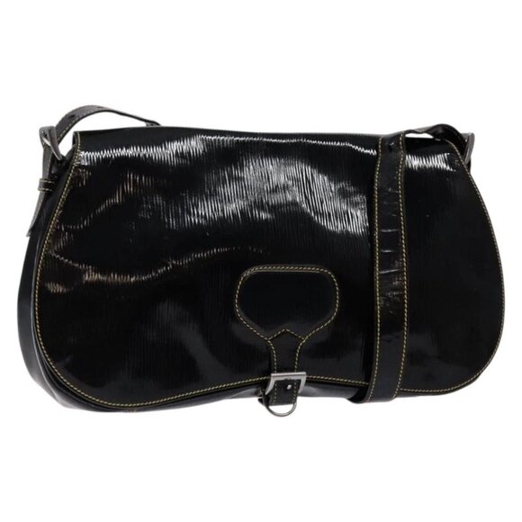 PRADA Shoulder Bag Enamel Black Silver Auth - Picture 1 of 15